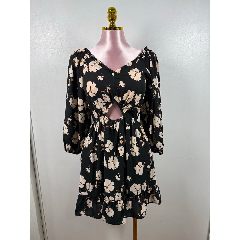 Sienna Sky Black Floral Mini Dress Boho Size Small